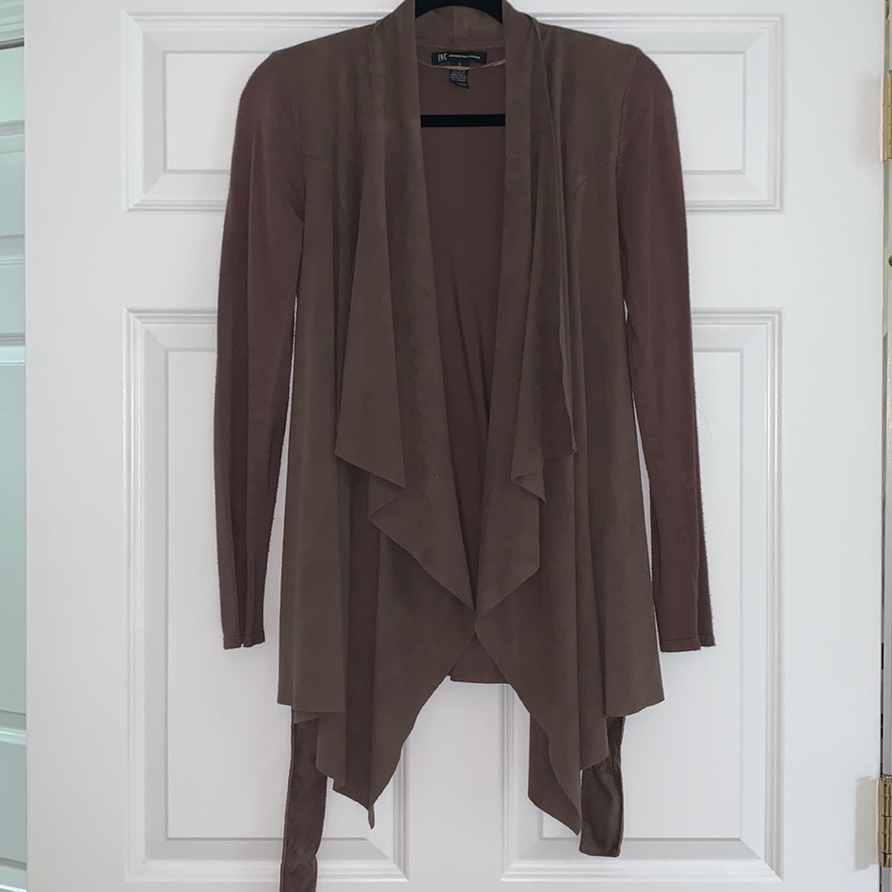 INC Cardigan Suede and Knit - Size SMALL Color Taupe